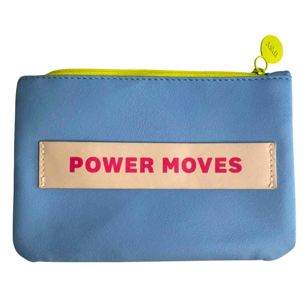 IPSY March 2022 Power Moves blue faux leather glam cosmetic makeup bag NWOT
